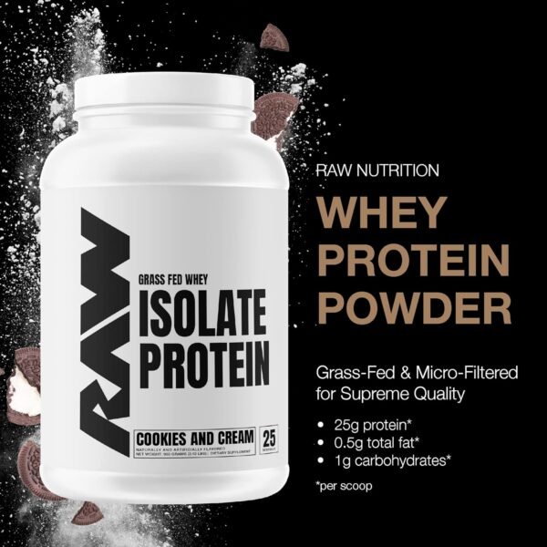 RAW Whey Isolate Protein Powder, Cookies N Cream - 100% Grass-Fed Sports Nutrition Protein Powder for Muscle Growth & Recovery - Low-Fat, Low Carb, Naturally Flavored & Sweetened - 25 Servings - Image 3