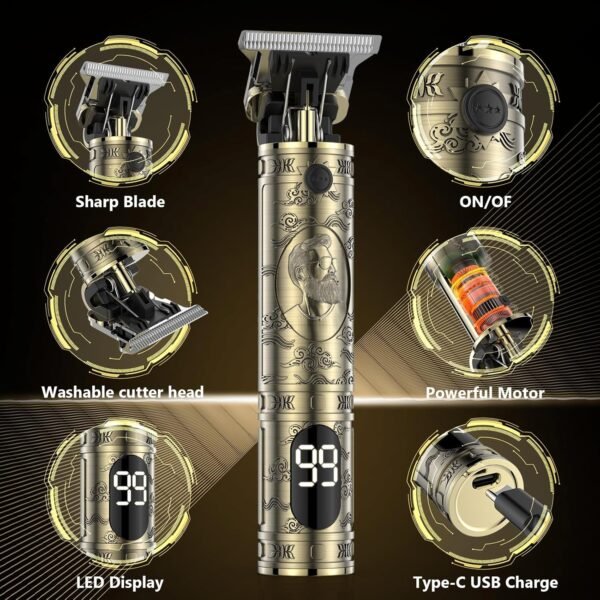 Cordless Hair Clippers for Men Professional Beard Trimmers with LCD Display Electric Rechargeable Shaver Zero Gapped T/Blade Cutting Kit Gift for Women Men Children - Image 5