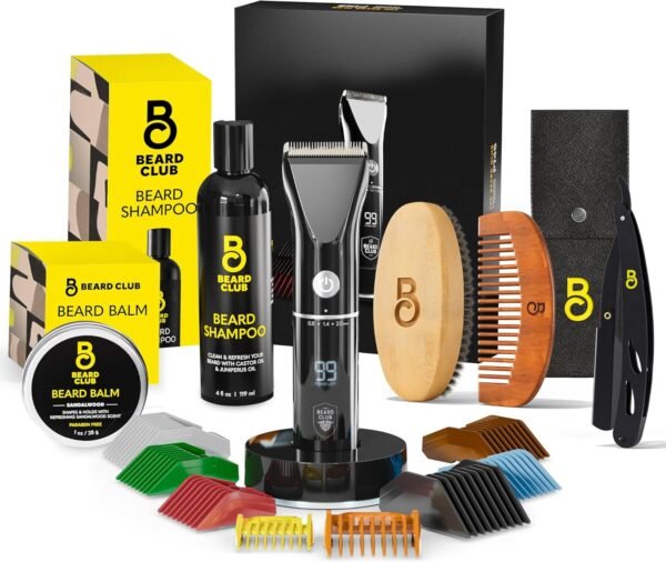 The Beard Club Mens Grooming Kit & PT45 Beard Trimmer for Men - Professional Cordless Electric Beard Hair & Moustache Trimmer, Straight Razor, Beard Shampoo, Balm, Beard Brush & Comb - Beard Kit Gift - Image 2