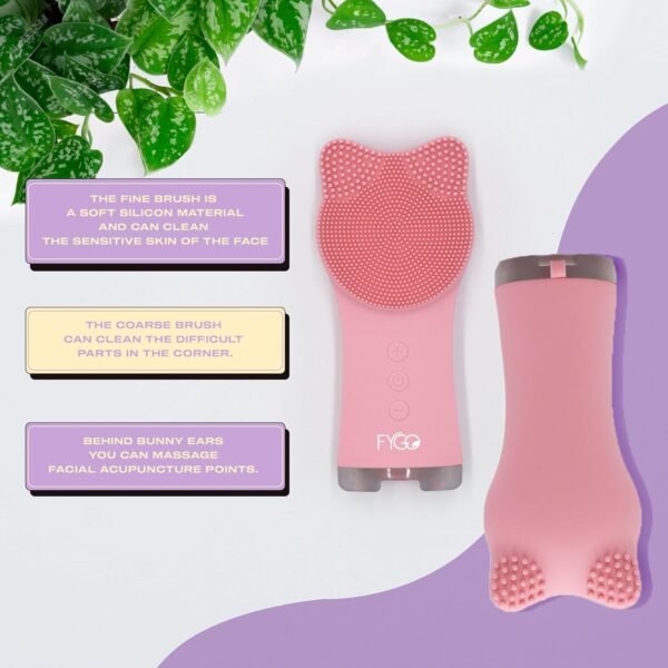 Facial Cleansing Brush - Rechargeable Electric Facial Scrubber & Exfoliator - Waterproof Soft Silicone Brush for Deep Cleaning & Exfoliating - 6 Mode Vibrating & Massaging Face Wash Brush - Pink - Image 5