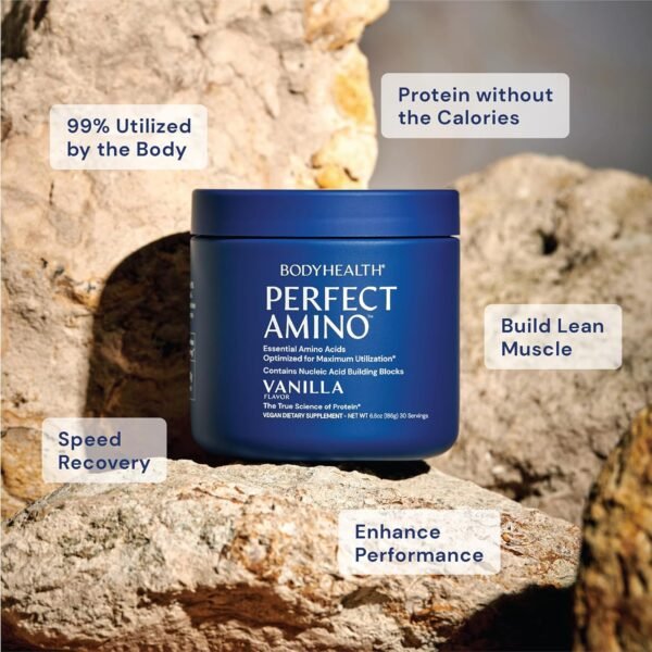 BodyHealth PerfectAmino Powder - BCAA and EAA Powder for Pre and Post Workout - Amino Acid Energy Drink for Men and Women to Support Lean Muscle and Recovery - Vanilla - 60 Servings - Image 4