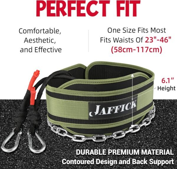 Jaffick Dip Belt with Steel Chain for Weightlifting Pullup Gym Weighted Lifting Belt for Powerlifting Squat Bodybuilding Waist Support for Both Men and Women - Image 3