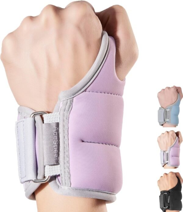 AceSpear Wrist Weights with Thumb Loops Lock, Set of 2, 2x1lb, 2x2lbs, 2x3lbs, Purple Blue Weighted Gloves for Men Women Hand Weights for Running Walking - Image 2