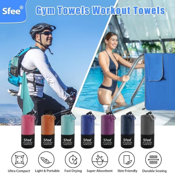 Sfee 2 Pack Microfiber Travel Towel, Quick Dry Towel Camping Towel Beach Towel Super Absorbent Compact Lightweight Sports Towel Gym Towel Set for Beach, Gym, Hiking, Pool, Backpacking, Bath, Yoga - Image 6