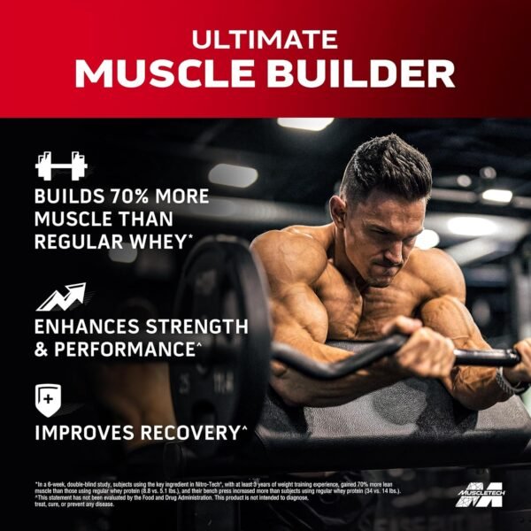 Muscletech Whey Protein Powder (Strawberry, 4 Pound) - Nitro-Tech Muscle Building Formula with Whey Protein Isolate & Peptides - 30g of Protein, 3g of Creatine & 6.6g of BCAA - Image 3