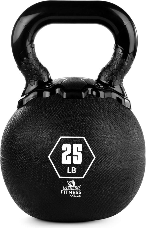 Champion Sports Rhino Kettlebell Rubber Weights, Black - Premium Strength Training Equipment - Multiple Weights - Image 2