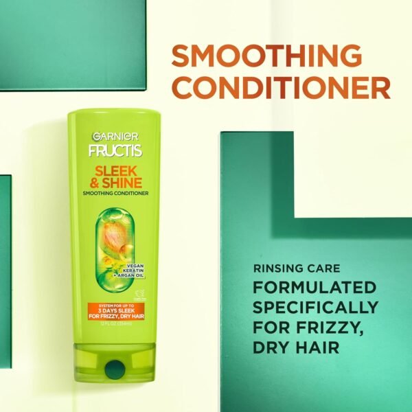 Garnier Fructis Sleek & Shine Shampoo, Conditioner + Anti-Frizz Serum Set for Frizzy, Dry Hair, Argan Oil (3 Items), 1 Kit (Packaging May Vary) - Image 7