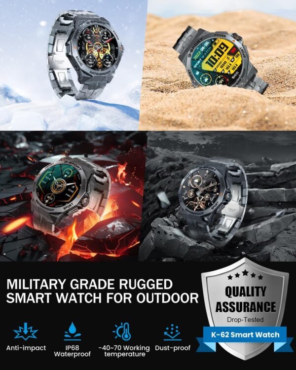 Military Smart Watch for Men with Bluetooth Call, 1.43" AMOLED Screen Smartwatch with Heart Rate/Sleep Monitor, IP68 Waterproof Fitness Tracker with 100+ Sport Modes for iOS Android - Image 4