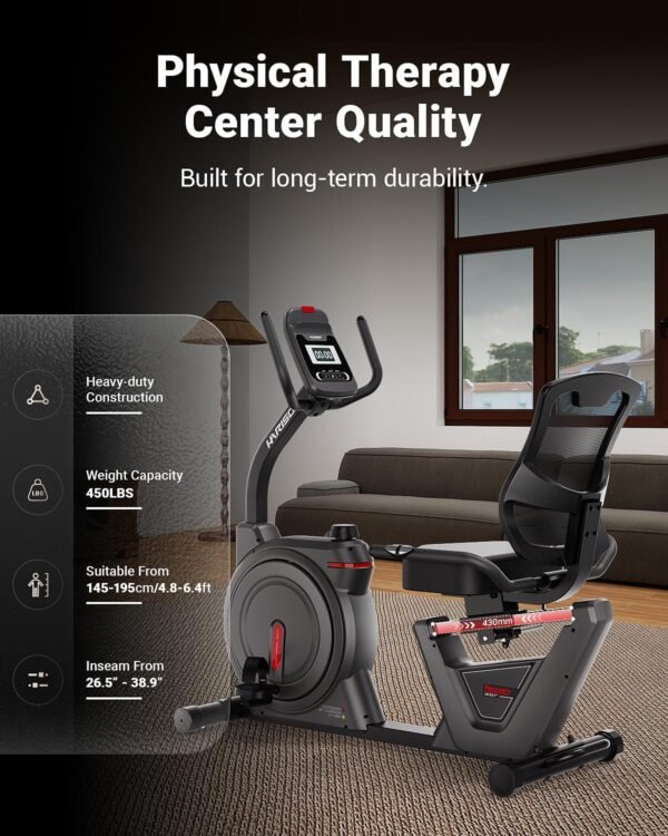 HARISON Semi Commercial Recumbent Exercise Bikes for Home, Heavy-Duty Recumbent Bikes with 450 LBS Capacity, Stationary Bikes for Seniors with HARISON APP, Adjustable Seat & Backrest, Quiet Magnetic Resistance - Image 6