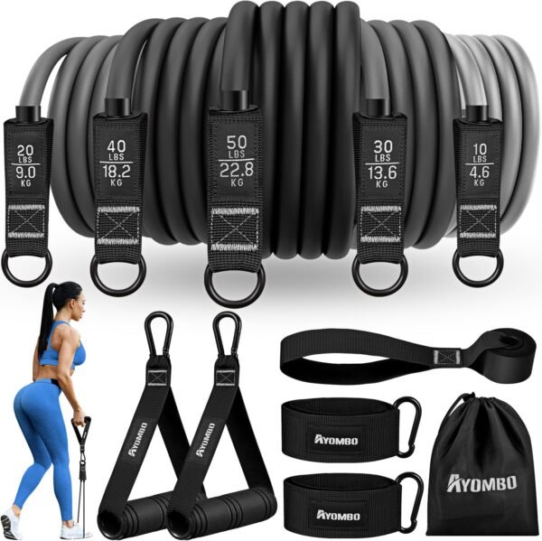 Resistance Bands, Exercise Bands with Handles for Working Out, Fitness Bands for Women, Workout Equipment Home Gym, Training Bands with Door Anchor, Legs Ankle Straps, Shape Body, Physical Therapy - Image 2
