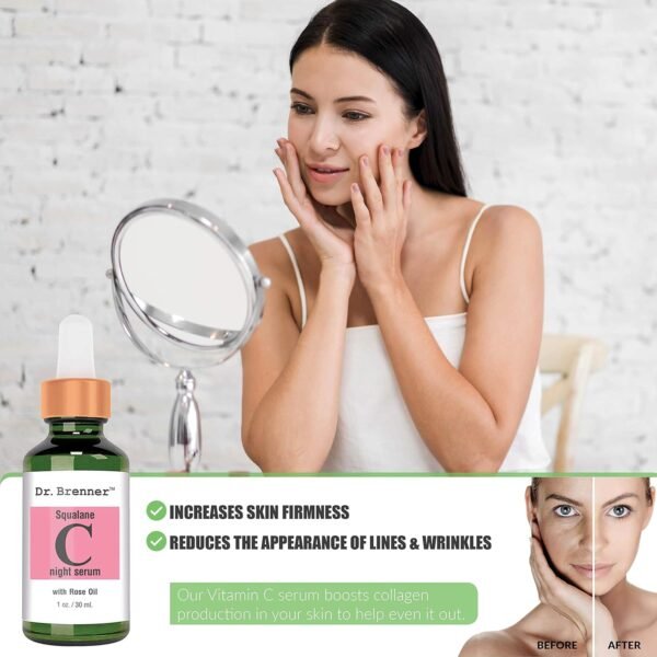 Vitamin C Serum (Tetrahexyldecyl Ascorbate) Night Oil Treatment With Squalane and Pure Rose Oil for Firmer, Glowing Skin, Natural Moisturizing Skin Oil by Dr. Brenner 1 oz. - Image 4