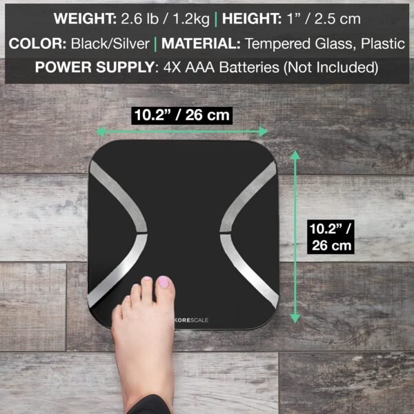 Korescale Gen2 Digital Smart Scale with BMI, Body Fat, Muscle Mass, Weight | Highly Accurate Bathroom Scales, Bluetooth Composition Analyzer | Compatible with KoreHealth, Apple Health App (Black) - Image 8