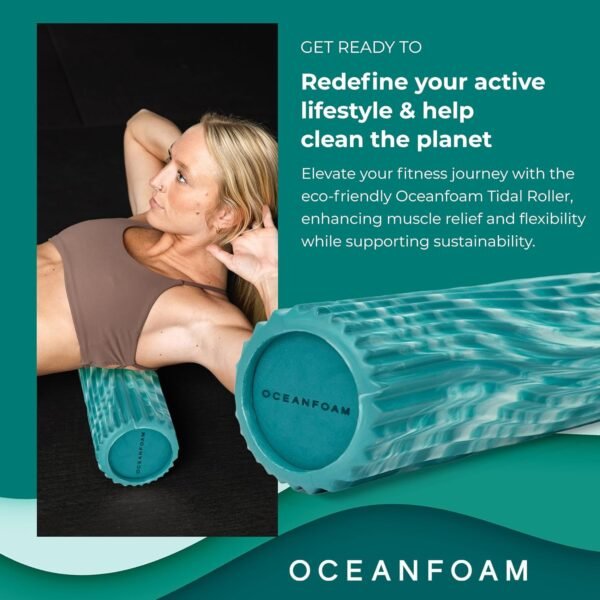 Oceanfoam Tidal Roller - Jade & Seafoam Marbled - Muscle Massage Foam Roller for Back Pain & Stretching - Firm and Ergonomic Wide Wave Textured - Yoga, Athletics, & Wellness - Full Size, 20" x 5" - Image 4