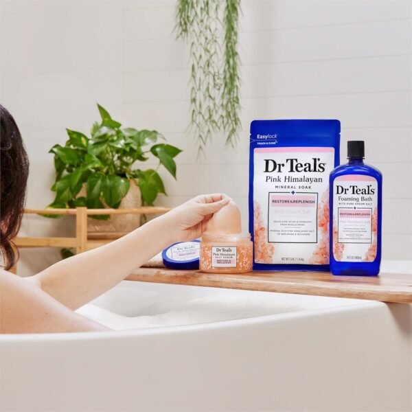 Dr Teal's Pink Himalayan Salt Body Scrub, Restore & Replenish with Pure Epsom Salt & Essential Oils, 16 oz (Pack of 3) - Image 8