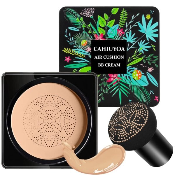 Mushroom Head Air Cushion CC Cream,CAHIUYOA BB Cream Foundation Full Coverage Concealer Long Lasting Liquid Matte Makeup Foundation with Mushroom Makeup Sponge-Natural - Image 2