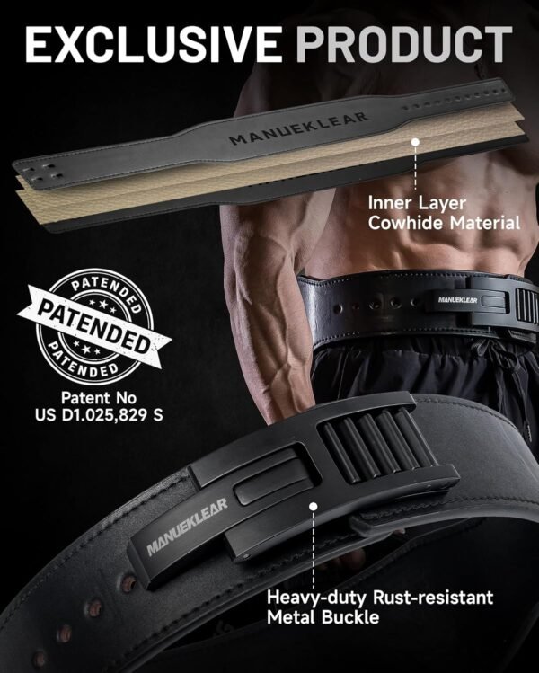 MANUEKLEAR Tapered Lever Weight Lifting Belt, 10MM Quick Locking Lever Belt Weightlifting Men, Lifting Belt Lever for Powerlifting & Deadlifts - Image 6