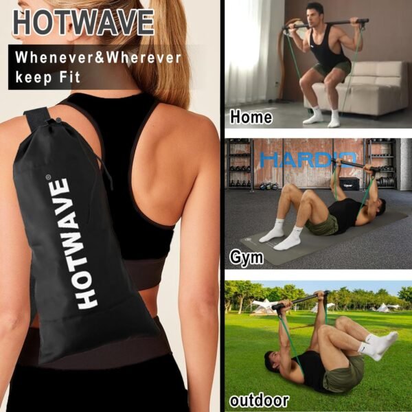 HOTWAVE Resistance Bands Bar with Ab Roller,Portable Home Gym, Strength Training Equipment, Squats, Bench Presses,Weightlifting, Full Body Exercise - Image 5