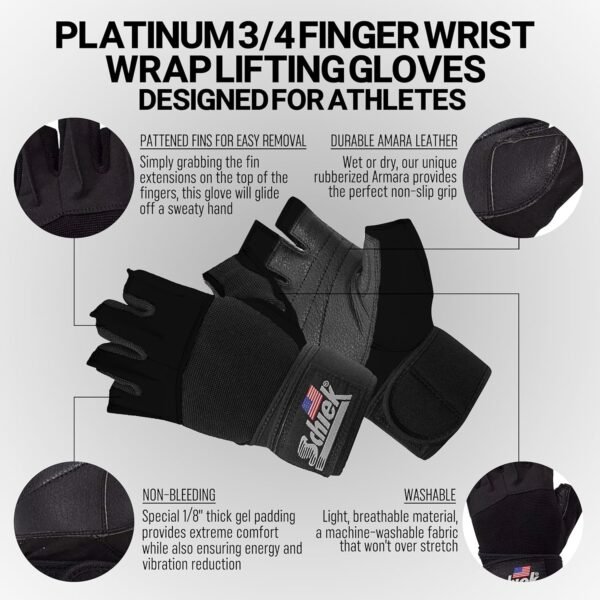 Schiek Sports 540 Platinum Lifting Gloves - Weightlifting Gloves for Women and Men - Wrist Wrap Non Slip Gloves - Image 4
