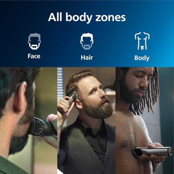Philips Norelco Multigroom 7000 Series, All-in-One Trimmer, Beard Trimmer and Hair Clipper, 23-Piece Men's Grooming Kit for Beard, Face, Nose, Ear, Body, with Titanium Blades, Travel Pouch, MG7970/49 - Image 4