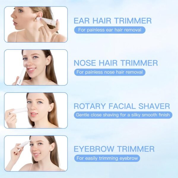 Nose Hair Trimmer for Women and Men, 3-in-1 Electric Facial Hair Removal Rechargeable Portble Waterproof Face Shaver Razor for Nose Ear Eyebrow Peach-Fuzz Lips Chin FT3001 - Image 4