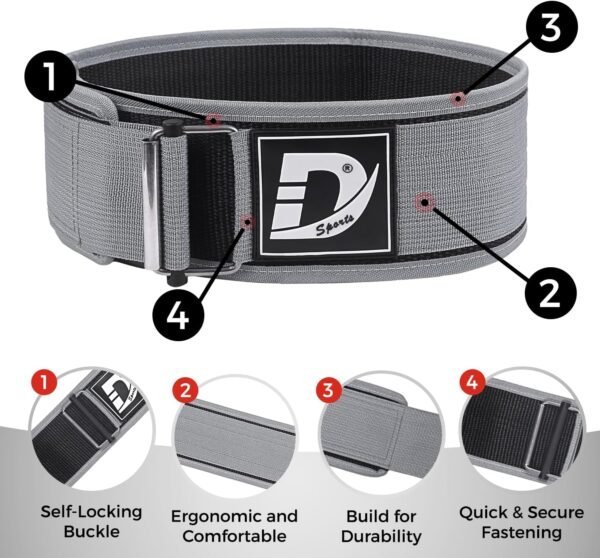 DEFY Self Locking Weight Lifting Belt – Premium Weightlifting Belt for Powerlifting, Bodybuilding, Cross Training & Back Support – Adjustable Workout Belt for Men & Women - Image 3