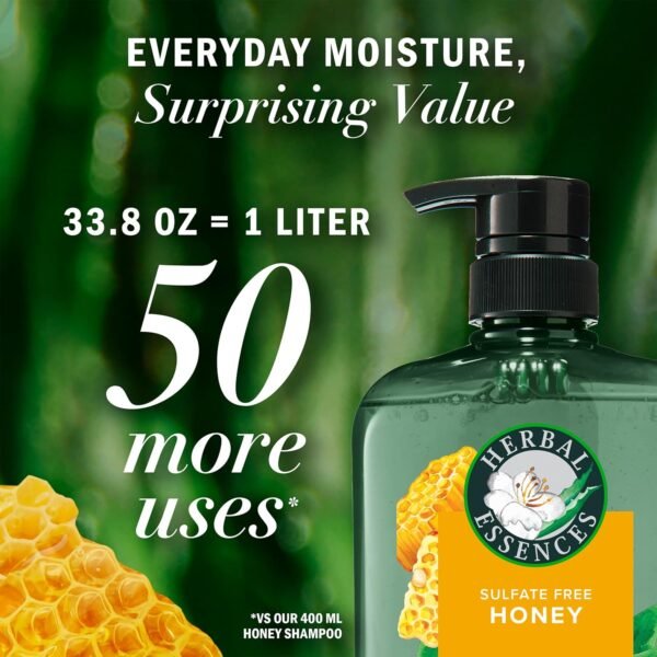 Herbal Essences Sulfate Free Shampoo with Honey for Daily Moisture, Nourishes Dry Hair, Moisturizing Shampoo with Certified Camellia Oil and Aloe Vera, Lightweight For All Hair Types, 33.8oz - Image 3