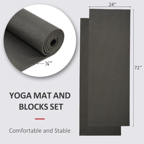 All Purpose 1/4-Inch High Density Anti-Tear Exercise Yoga Mat with Carrying Strap and Yoga Blocks, Black - Image 3