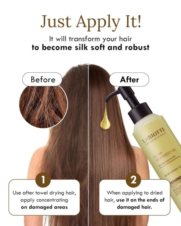 LABIOTTE Silk Oil Hair Treatment for Repair, Frizz Control & Shine - With Jojoba Oil for Dry, Damaged Hair Growth - 5.07 Fl Oz - Image 6