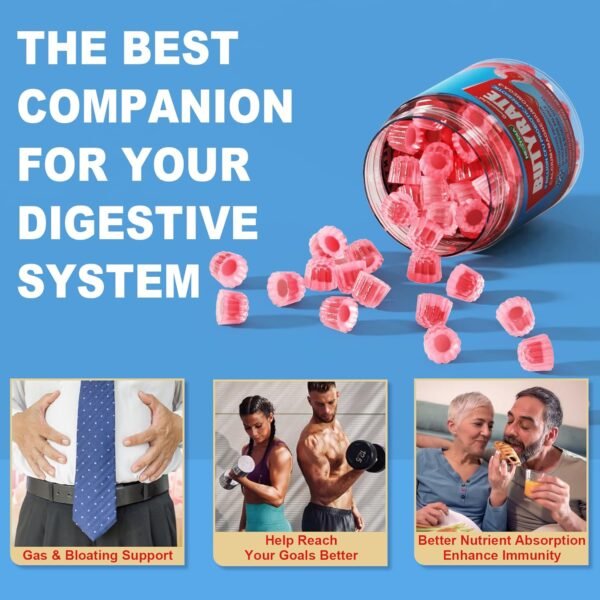 Butyrate Gummies with Probiotic + Prebiotic + Postbiotic, Omega-3 500mg,Fiber with 9 Billion CFU Probiotics, Calcium & Magnesium, Inulin,Psyllium Husk for Digestive Health,Bloating Support,Sugar Free - Image 7