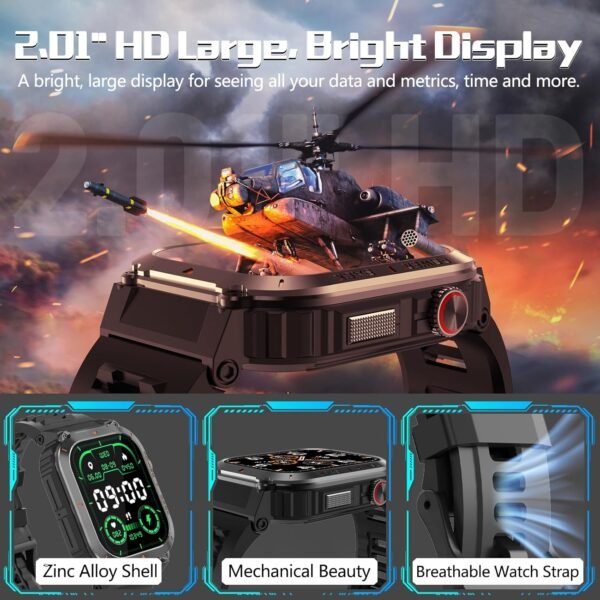 Military Smart Watch with GPS(Answer/Make Call), Waterproof Fitness Tracker Smartwatches with Health Monitor, Compass/Altitude/Air Pressure,100+ Sport Modes, for Android/iPhone (with GPS, Green) - Image 7