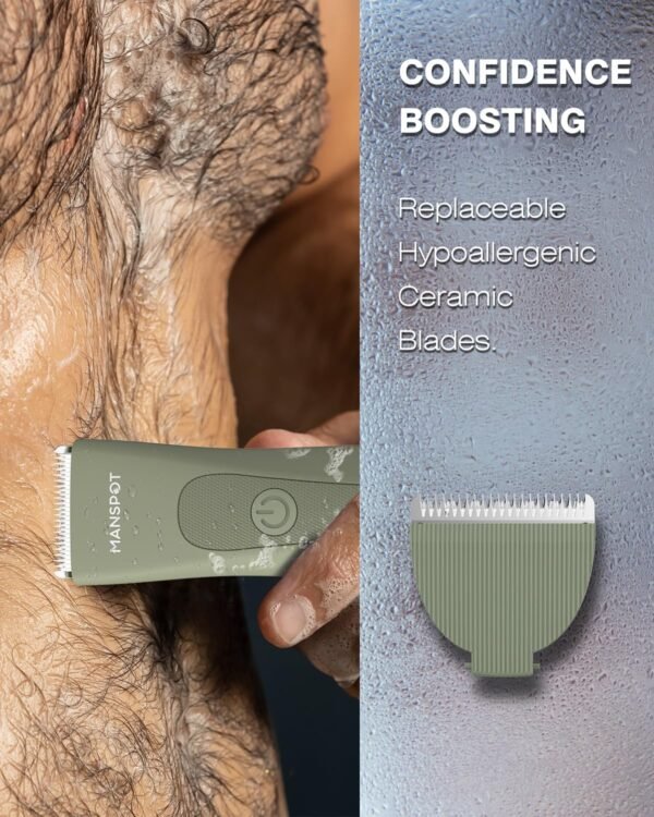 MANSPOT Manscape Pubic Hair Trimmer for Men and Women, Electric Ball Trimmer Pubic Trimmer Shaver,Hypoallergenic Ceramic Blade Heads,Waterproof Wet/Dry Groin Shaver,20 Times Usage,No Nick,No Burn - Image 5