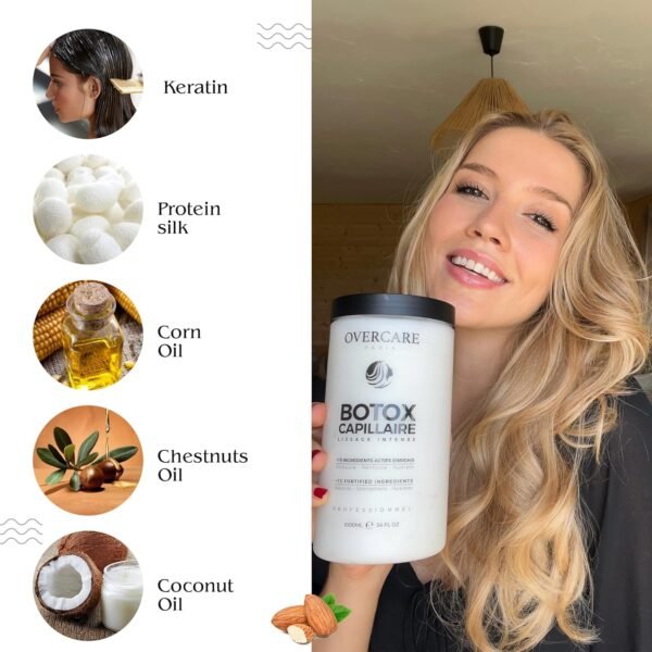 OVERCARE Botox Hair Treatment Mask | 1000ml Deep Conditioning Hair Mask for Damaged, Dry Hair | Hair Botox Treatment with Keratin for Women - Provides Deep Hydration, Shine, and Smoothness - Image 3