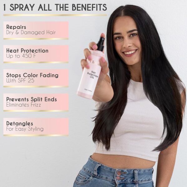 ELLA BELLA®️ All-in-1 Heat Protectant Spray for Hair • Repair, Protect, and Nourish with UV Shield • Cruelty-Free Formula with Argan Oil, Jojoba, and Keratin • Professional Hair Heat Protection Spray - Image 6