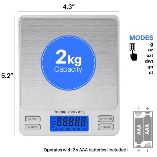Smart Weigh Digital Pro Pocket Scale 2000g x 0.1 Grams Precise Weighing Professional Weight Food Ounces & Grams Mini Kitchen Jewelry Portable Herb Pocket Scale, Hold and Counting Function Back-Lit LCD - Image 8