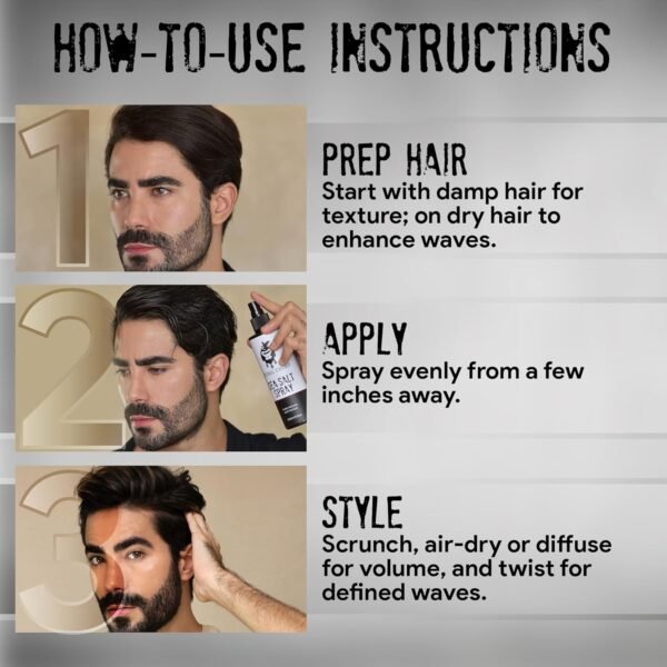 Sea Salt Hair Spray for Men - Thickening, Volumizing, Texturizing Hairspray for Men, Strong Hold, Alcohol-Free. - Image 5
