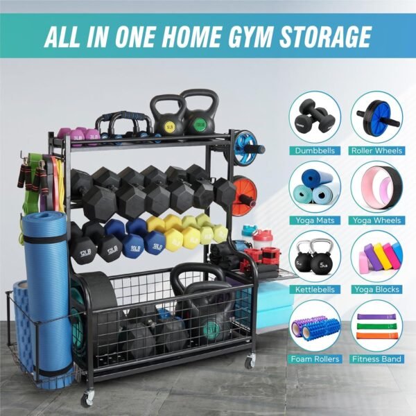 STUFFSTASH Dumbbell Rack, Heavy Duty Weight Rack for Home Gym with Extra Strong Sheet Steel Shelf and Base, Home Gym Storage Weight Rack for Home Gym Dumbbells, Kettlebell Rack, Yoga Mat Storage Rack, Weight Plate Storage - Image 7