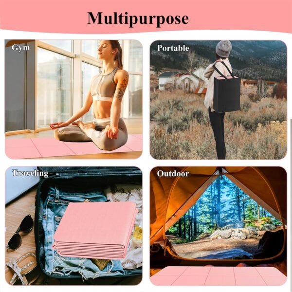 Yoga Mat for Travel, Non-Slip Yoga Mat, Exercise Mat 1/4" Thick Yoga Mat Foldable, Perfect for Pilates, Outdoor & Travel, TPE Anti-Slip Yoga Mat with Carry Bag - Image 7