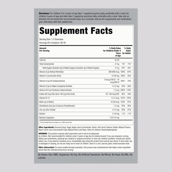 Piping Rock Kids Multivitamin and Probiotic | 90 Gummies | Berry Punch Flavor | Vegetarian, Non-GMO, Gluten Free Childrens Supplement - Image 3