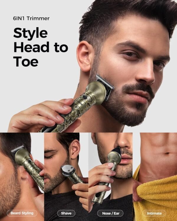 GLAKER Beard Trimmer for Men, Electric Razor for Body, Face, Mustache, Ear, Nose Hair Trimmer, Cordless Hair Clippers 17 Pieces 6-in-1 Shavers for Men Grooming Kit, Gifts for Men (Gold) - Image 3