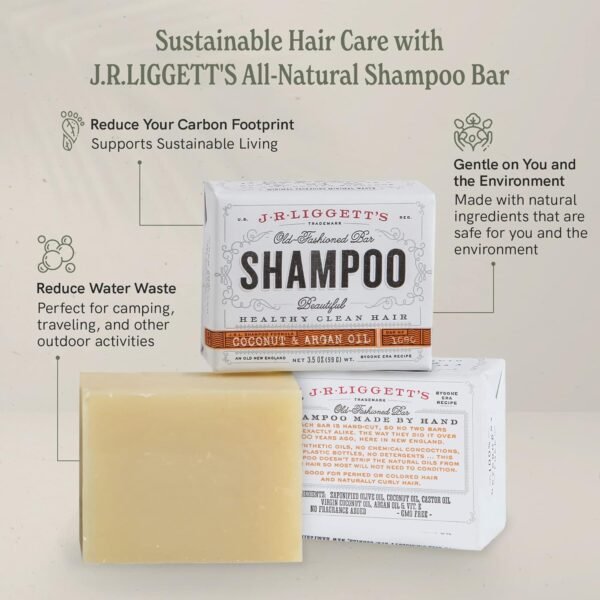 J·R·LIGGETT'S All-Natural Shampoo Bar, Virgin Coconut and Argan Oil - Strong and Healthy Hair-Nourish Follicles with Antioxidants and Vitamins-Detergent and Sulfate-Free, Set of Three, 3.5 Ounce Bars - Image 8