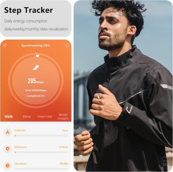 Fitness Tracker Smart Ring for Women & Men,Step Counter,Heart Rate Blood Oxygen Sleep Tracker Health Ring, 5-7 Days Battery Life Smart Rings Compatible with iOS & Android (Silver with Middle Gold, 9) - Image 5
