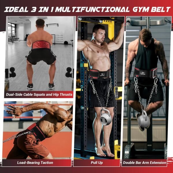3-in-1 Weighted Pull Up Belt, Weight Lifting Dip Belt with 40.6 IN Chain & Self Locking, Weighted Gym Belt for Pull Up, Squat, Powerlifting & Deadlift, Capacity Up to 350 LBS(Size S) - Image 9