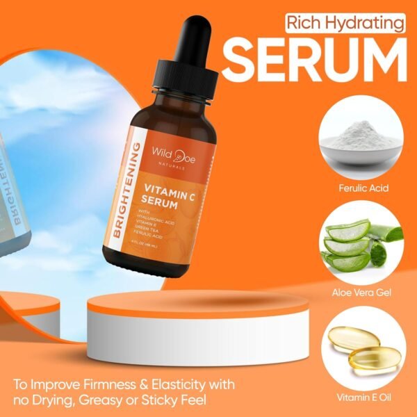Vitamin C Serum for Face with Hyaluronic Acid - Firming Anti Aging Serum, Pore Minimizer, Acne Scars and Dark Spot Remover for Face - Vitamin C facial serum + Ferulic Acid, Vitamin E, Green Tea -4 oz - Image 6