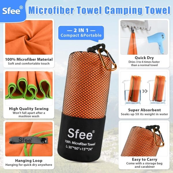Sfee 2 Pack Microfiber Travel Towel, Quick Dry Towel Camping Towel Beach Towel Super Absorbent Compact Lightweight Sports Towel Gym Towel Set for Beach, Gym, Hiking, Pool, Backpacking, Bath, Yoga - Image 4