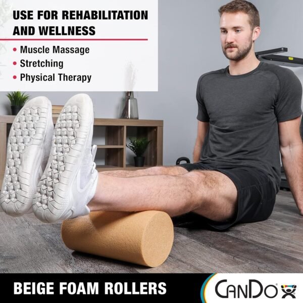 CanDo Beige PE Foam Rollers for Muscle Restoration, Massage Therapy, Sport Recovery and Physical Therapy 6" x 36" Round - Image 5