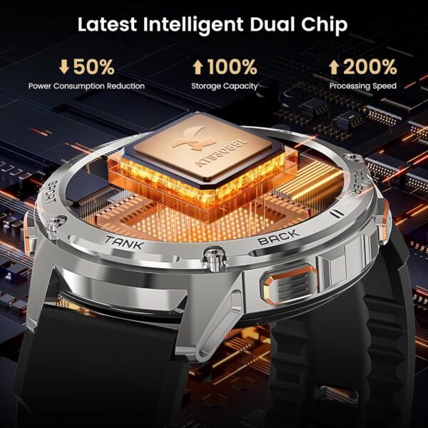 Smart Watches for Men, 480mAh Extra-Large Battery, 50M Waterproof, Military Fitness Watch Full Metal Body, Answer/Make Call, AI Voice Compatible for Android & iOS (Silver) - Image 6