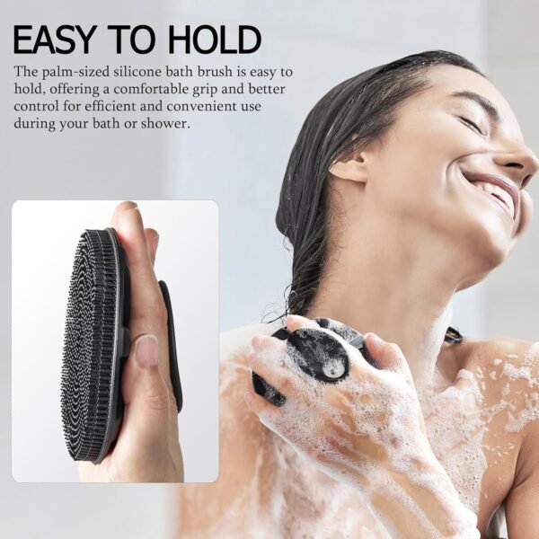 INNERNEED Food-Grade Soft Silicone Body Scrubber Shower Brush Handheld Cleansing Skin Brush, Gentle Exfoliating and Lather Well (Black) - Image 4