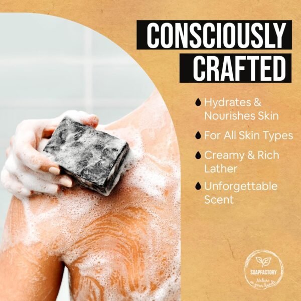 SoapFactory Organic Black Soap Bar with Activated Charcoal for Men and Women,100% Natural Facial Cleanser, Face and Body, Vegan, Handmade, 3.88 ounce - Image 4