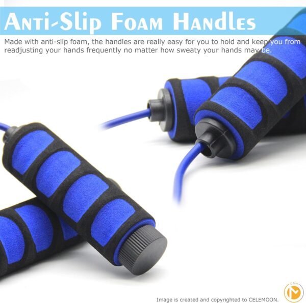 2-Pack Lightweight 9 Feet Adjustable Cable Kids Jump Rope with Anti-Slip Foam Grip Handles and Storage Bag BLUE & YELLOW - Image 5