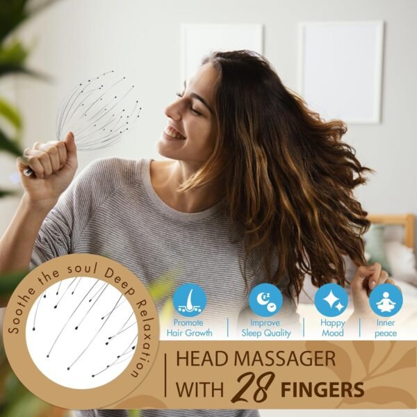 Head Massager 28 Fingers Scalp Massager Head Scratcher, Back Massager Back Scratcher, Stocking Stuffers for Head Massage and Back Massage (Black) - Image 9